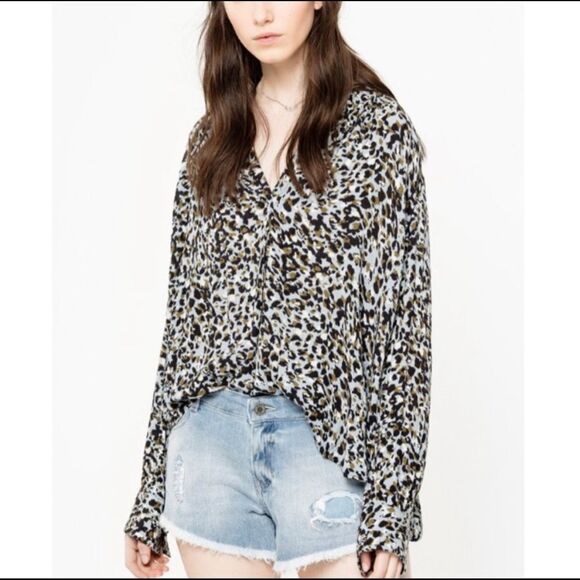 Zadig & Voltaire Tops - - Zadig & Voltaire Tink leo crinkle long sleeve button up blouse small